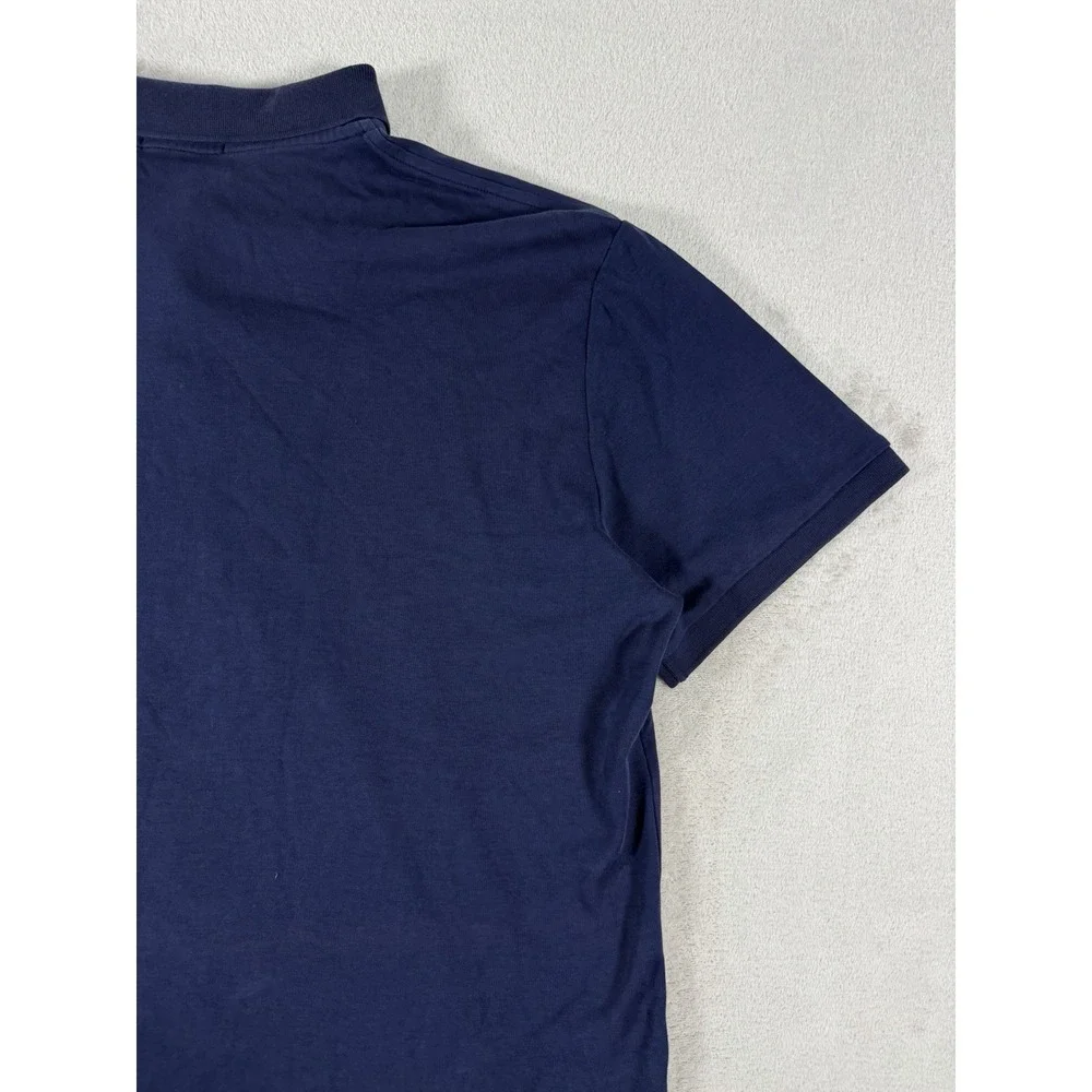 Polo Ralph Lauren Custom Slim Fit Polo Shirt Mens XL Blue Cotton Mesh Brown Pony